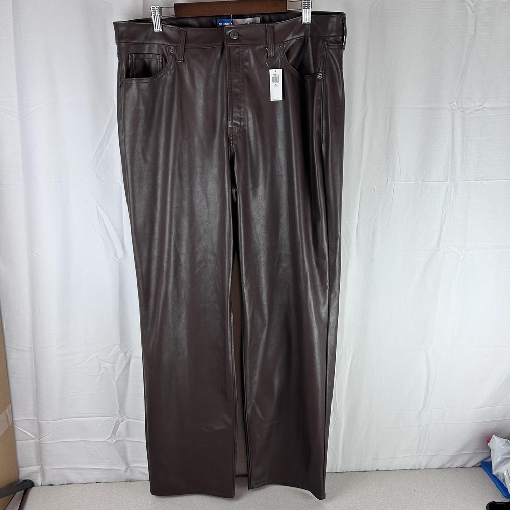 Old Navy Pants Womens 18 Petite Brown High-Rise OG Loose Faux Leather‎ 5-Pocket